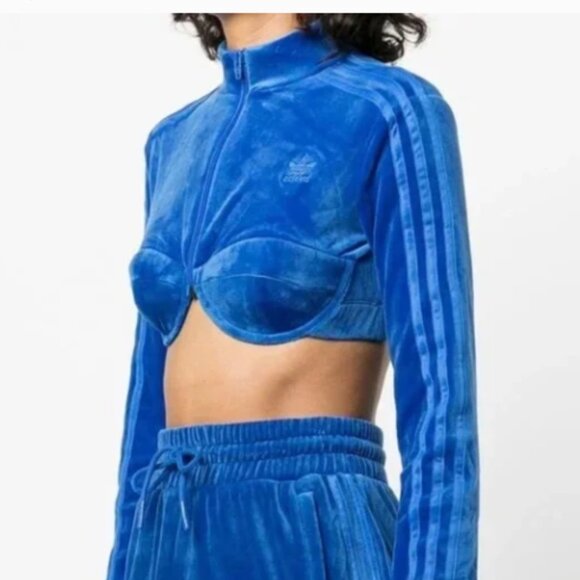 NWT - Adidas X Jeremy Scott Blue Velour Crop Top Track Jacket - Picture 2 of 9